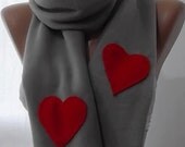 LOVE -Super elegant scarf /shawl long scarf...Gray - red heart...