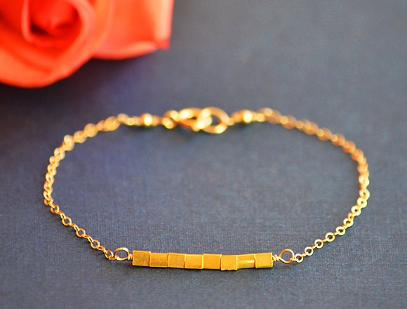 Vermeil Gold or Sterling Silver Triangle Bead bracelet - gold and silver simple layering jewelry - dainty minimal everyday jewelry