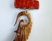 Balinese Carved Wooden Angle Wing, Red Sponge Coral Necklace E 2304j