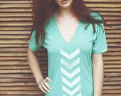 Vintage Chevron Deep V Boyfriend Tee Mint