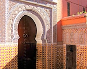 Marrakech, Morocco Carved, Wooden Doors. Yellow. Blue. Orange. 5"x7" Photograph.Travel Photography. Other Sizes Available.