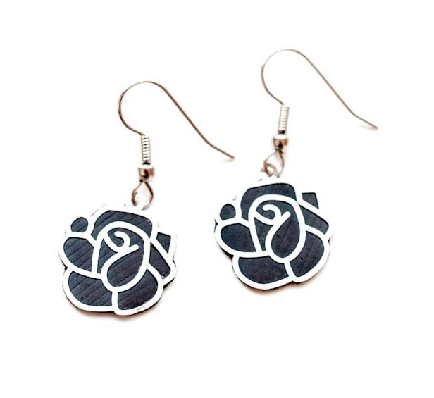 Upcycled Rose Earrings, Bike Tube Earrings