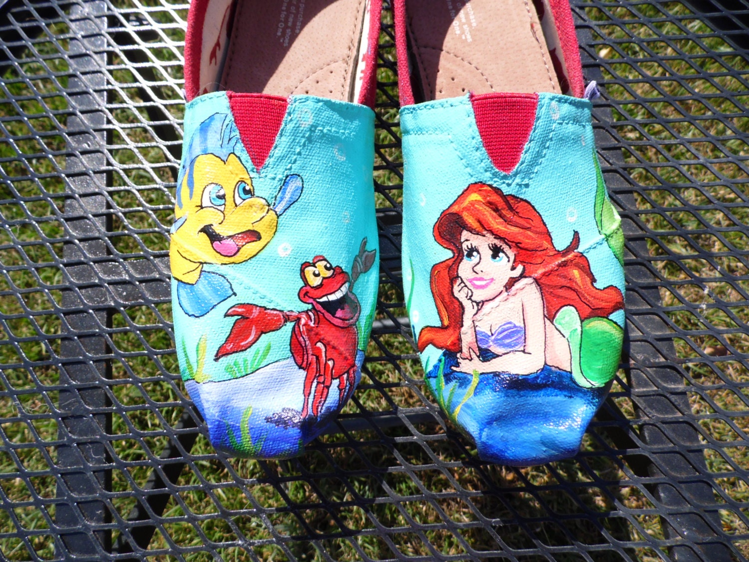 Custom Painted Shoes Little Mermaid Flounder Sebastian Ariel any color TOMS VANS