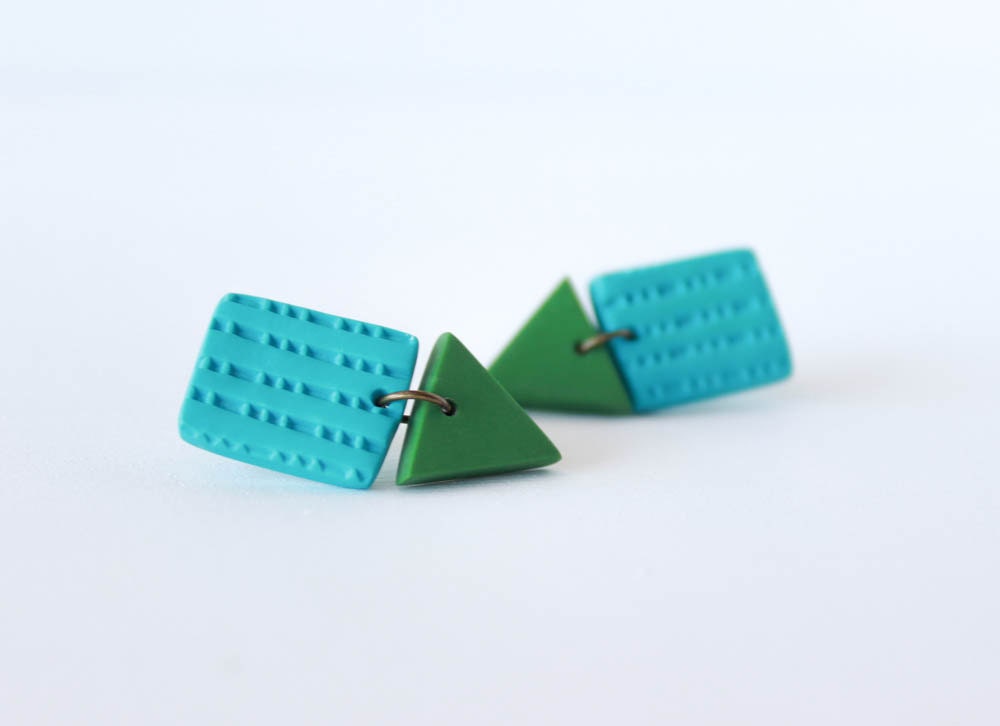 Patterned Dangle Earrings, Polymer Clay Stud Earrings, Geometric Stud Earrings