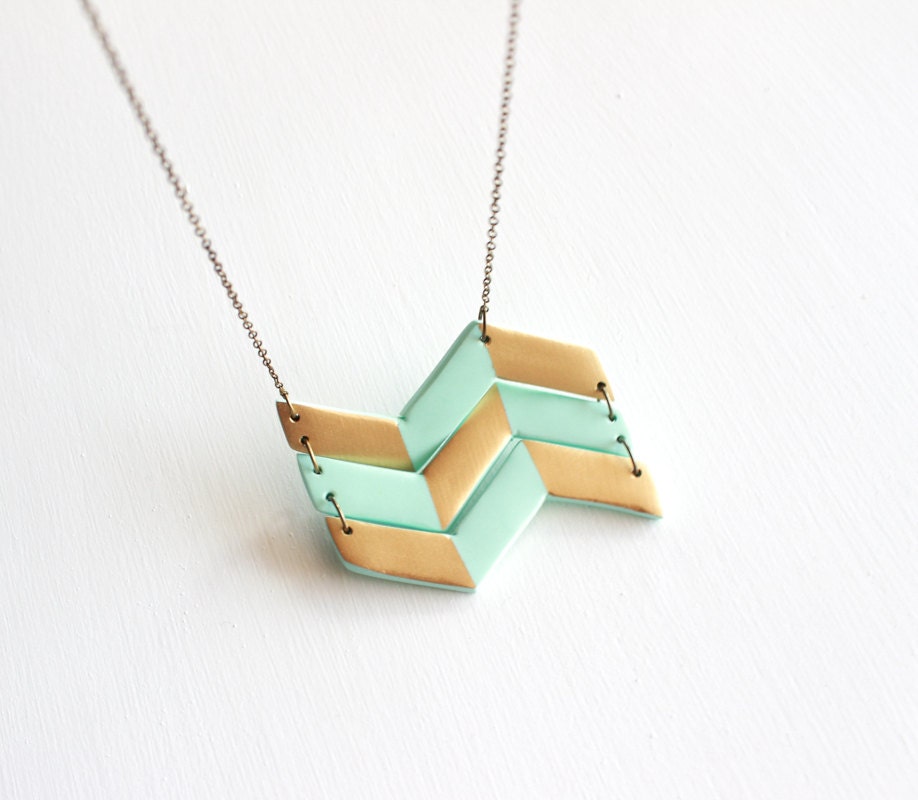 Geometric Chevron Polymer Clay Pendant Necklace
