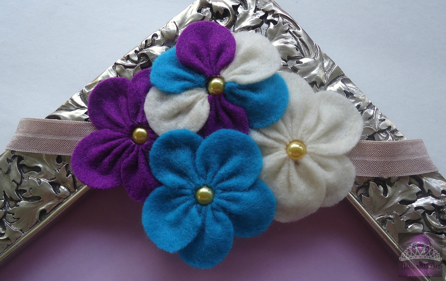 Summer Felt Flower Headband in teal, purple, ivory for wedding, flower girl, bridesmaid, birthday party, beauty pageant, princess etc