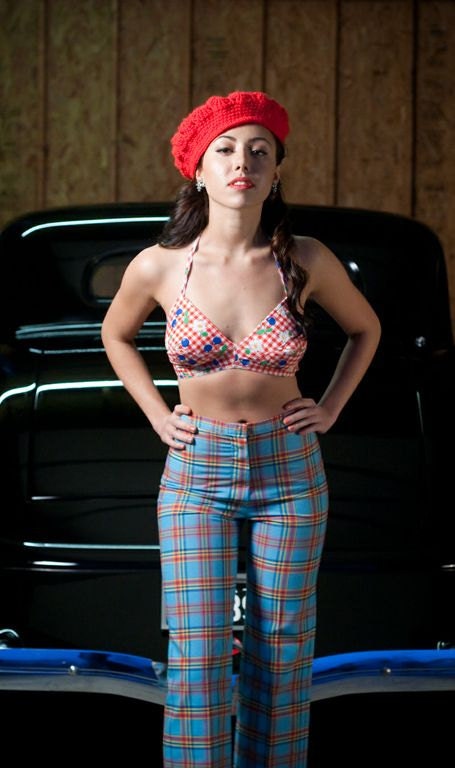 1960s Cherry Gingham Bullet Bra Top