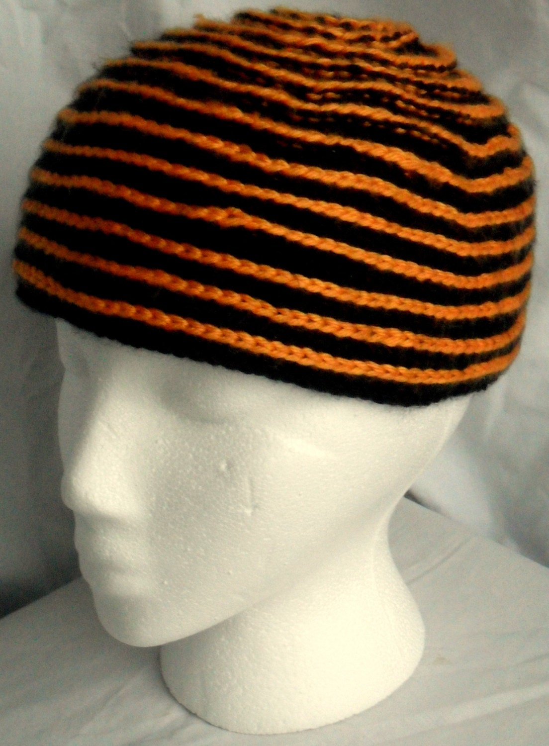 Children's Crochet Beanie: Dimensional Orange and Black Spiral Hat with Free Shipping