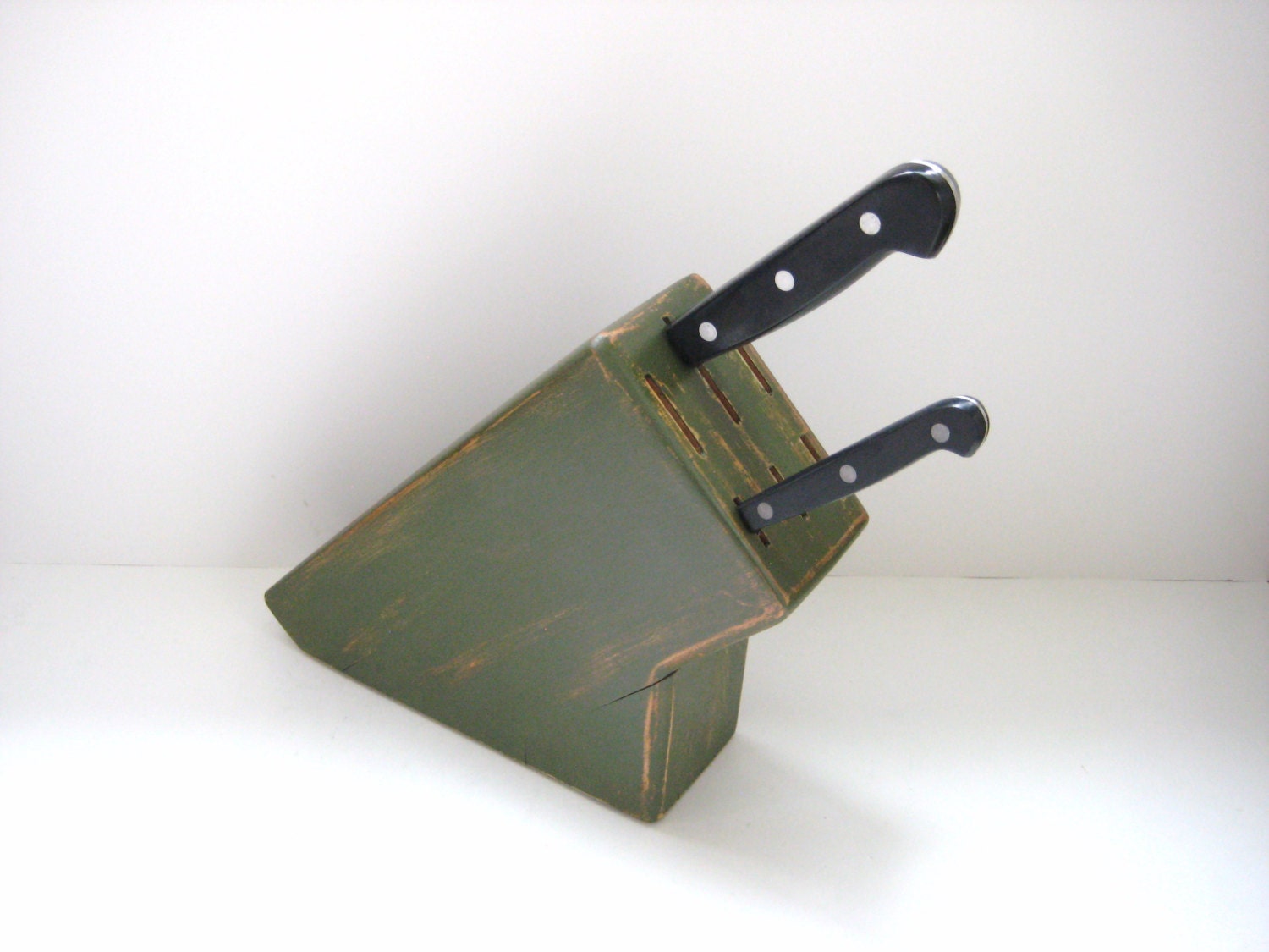 Knife Block - Olive Green - Country Chic Kitchen Decor