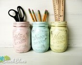 Pastel Glam - Home, Dorm or Office Decor - Painted Mason Jar - Silver Inside - Vase