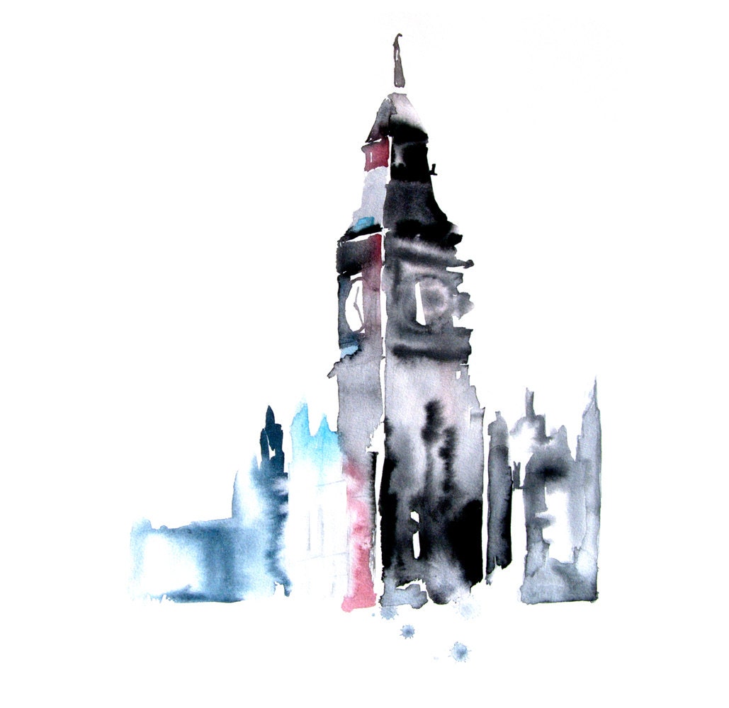 Big Ben London city abstract ART PRINT 13X19 watercolor painting