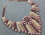 Hand Painted Rhinestone Statement Necklace - Neutrals