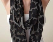 Black - Brown and Gray Infinity Scarf -  Chiffon Fabric