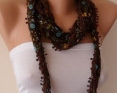 Brown Blue and Yellow Scarf - Headband - Summer Scarf  - Thin and Lightweight Scarf