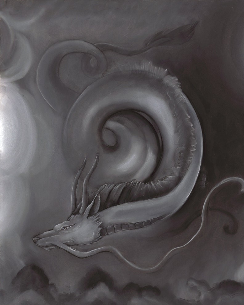 Haku - Miyazaki Spirited Away charcoal and white pastel