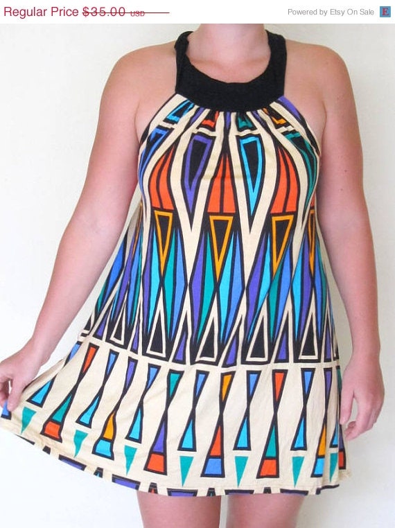 30% OFF SALE Funky tribal print short dress plus free earrings