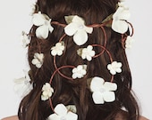 ON SALE - Ultimate Wedding Floral Crown - Cascading Veil of Ivory Flowers - Flower Head Piece, Hair Wreath, Circlet