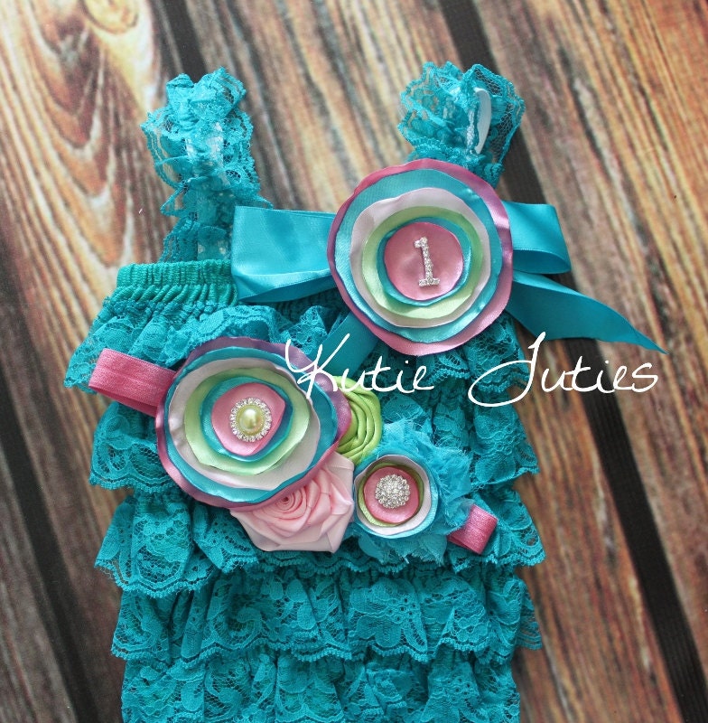The Hadley Romper & Headband- Pink, Teal, Lime, Aqua, Cake Smash, Birthday, Newborn, Infant, Toddler, Photo prop