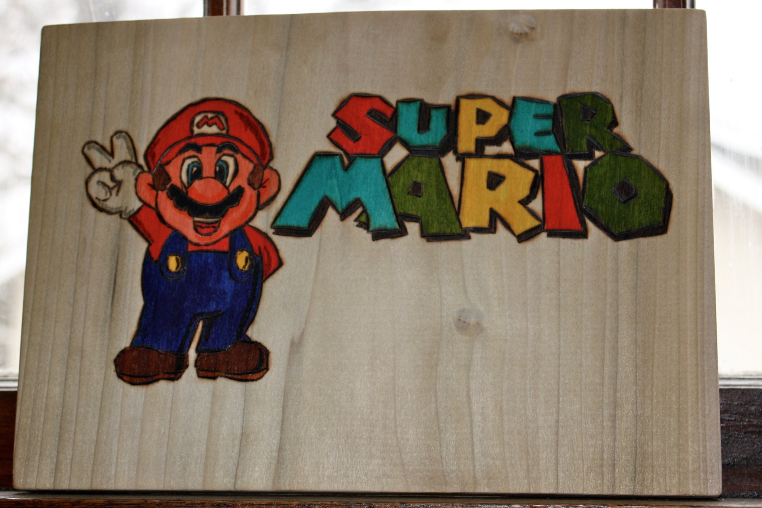 Wood Burned Mario plaque