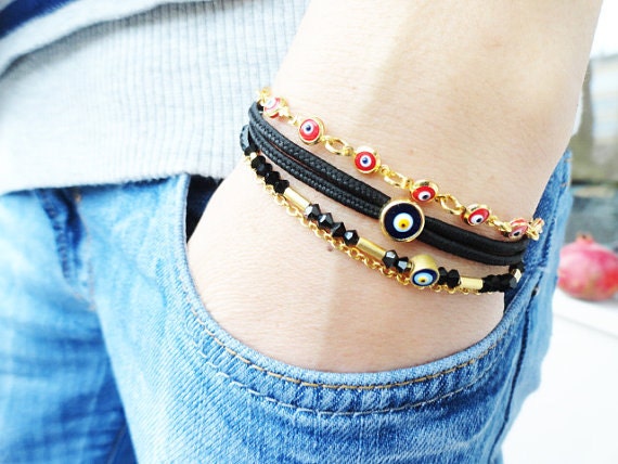 Evil eye bracelet set black red turkish istanbul jewelry turqoise accessories best friend christmas birthday gifts for women fish charm teen