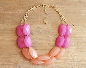 Pink and Orange Colorblock Double Strand Statement Necklace - Bib Necklace