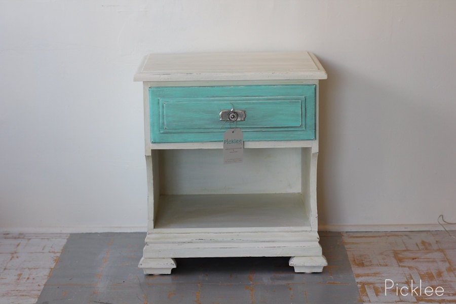 Caribbean blue and White Nightstand/ Cabinet