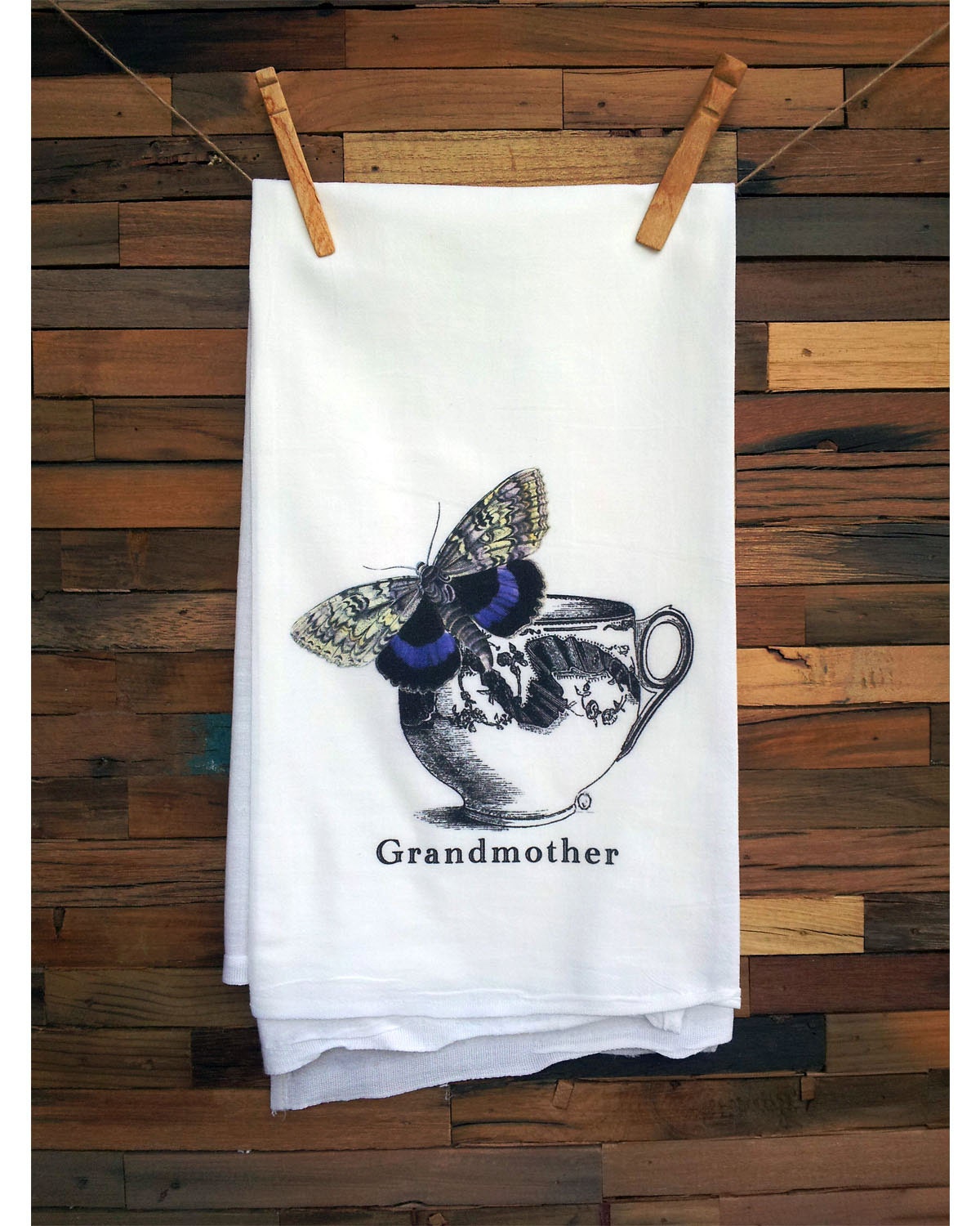 100% Cotton Flour Sack Chef's Kitchen Dish Towel Teacup Grandmother Great Mother's Day Gift