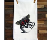 100% Cotton Flour Sack Chef's Kitchen Dish Towel Vintage Red Moth on Teacup Great Hostess Gift