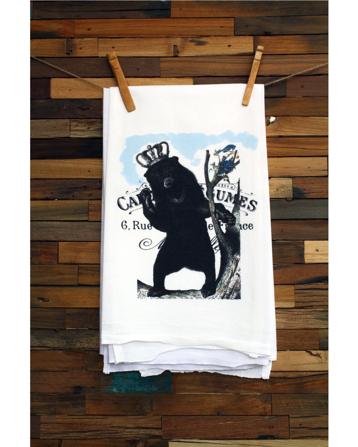 100% Cotton Flour Sack Chef's Kitchen Dish Towel Crowned Bear Great Hostess Gift