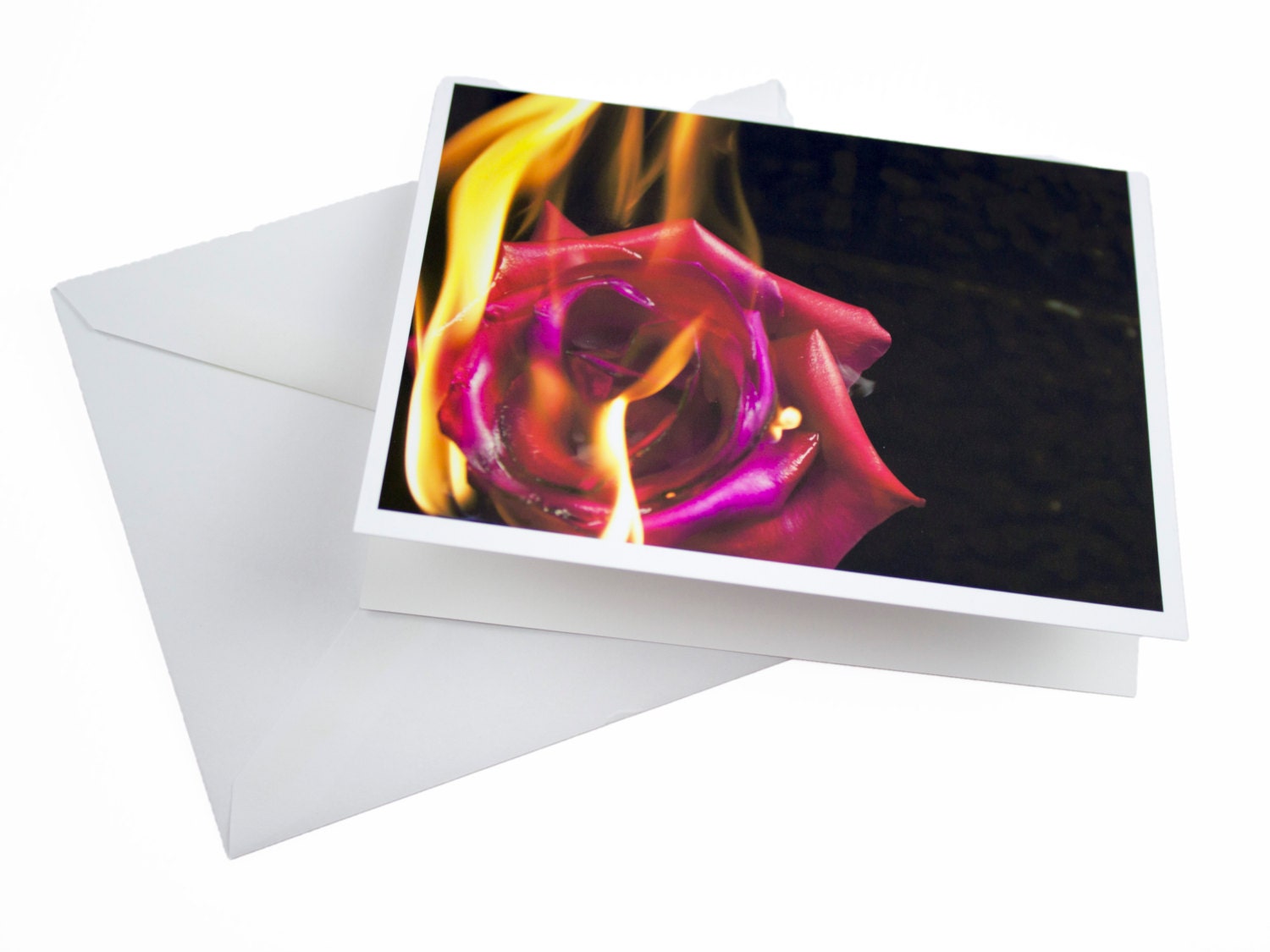 Unique Note Card, Rose Greeting Card,  Flaming Flower Greeting Card, Photography Art Card