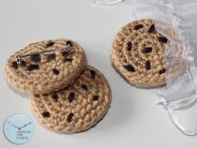 Crochet Brooch Chocolate Chip Cookie Style - Wearable Fiber Art