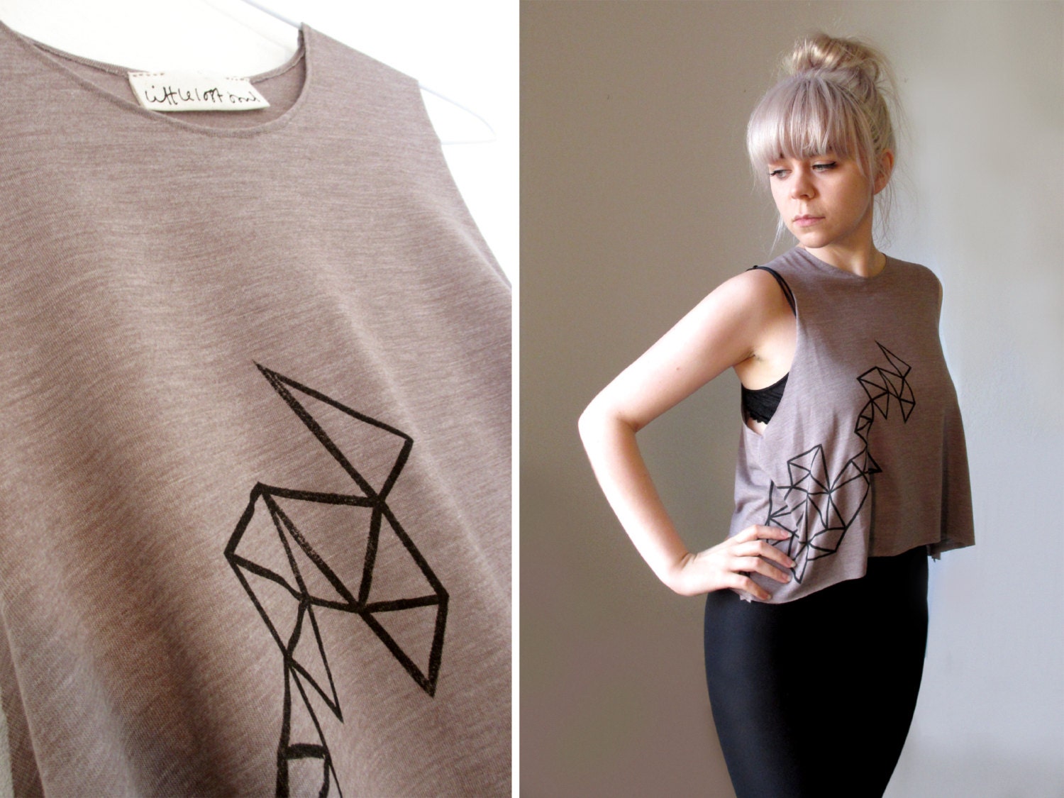 Hand Printed Trapeze Vest - Mink, Free Size