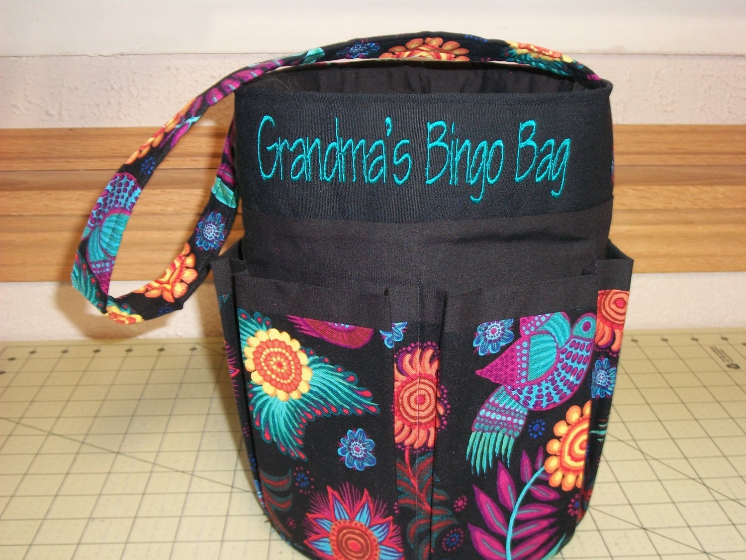 Monogrammed Bingo Bag Tote/ Craft Bag in Las Flores
