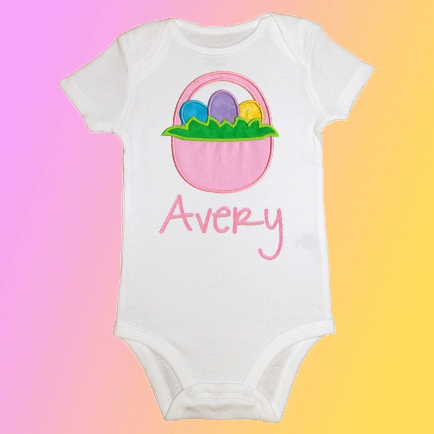 Easter Onesie Baby Shirt - Personalized Applique - Easter Basket - Embroidered Short or Long Sleeved Bodysuit