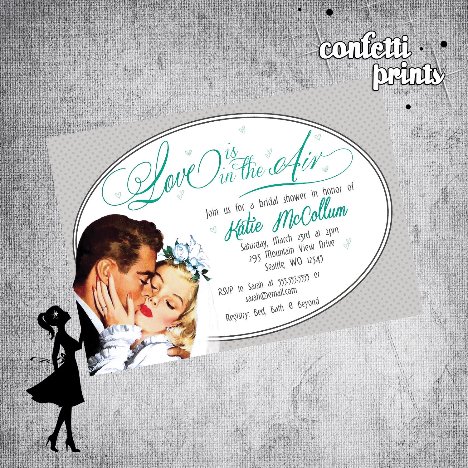 Retro Bridal Shower Invitation - LOVE Is In The AIR Printable Il_570xn