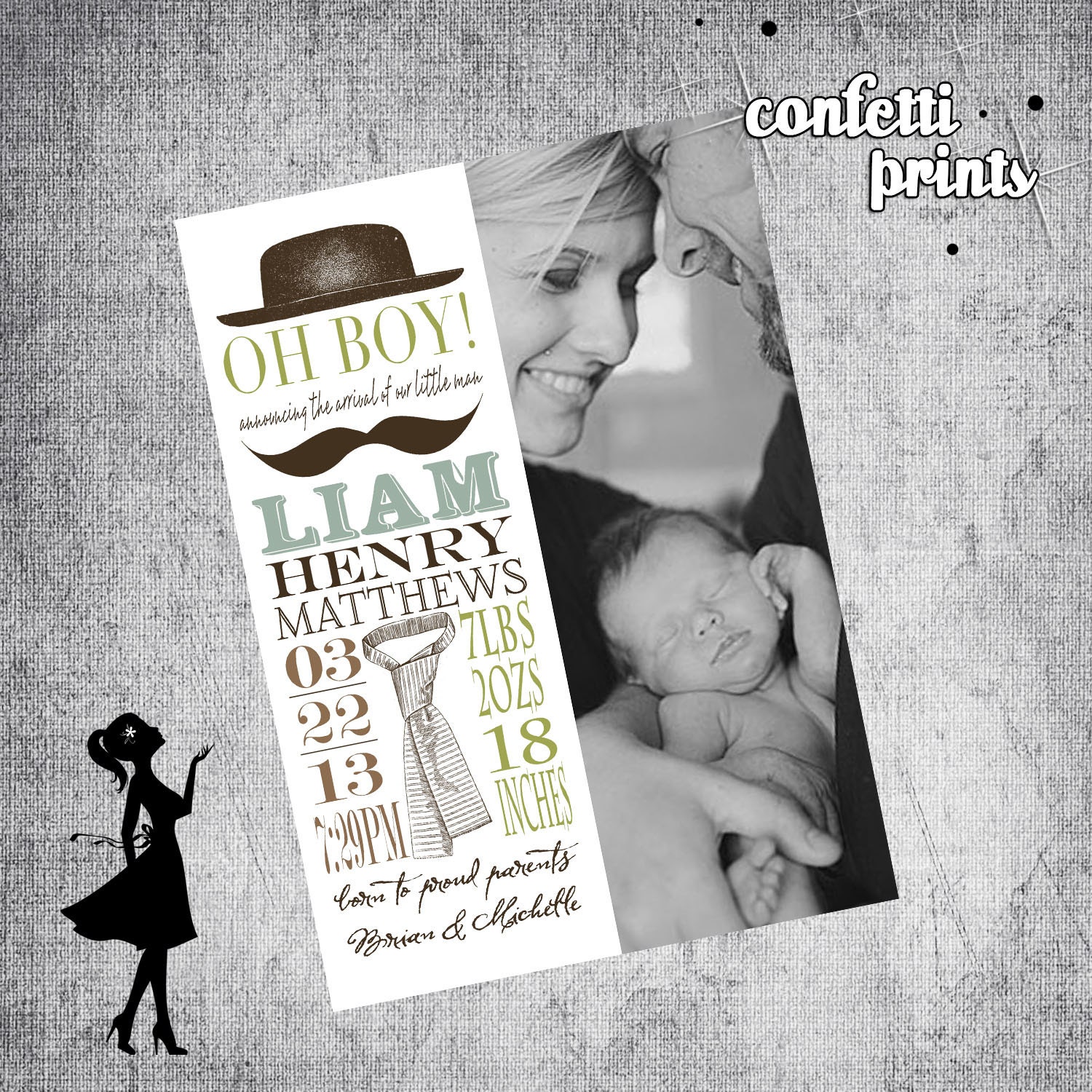 Photo Birth Announcement - LITTLE MAN Printable