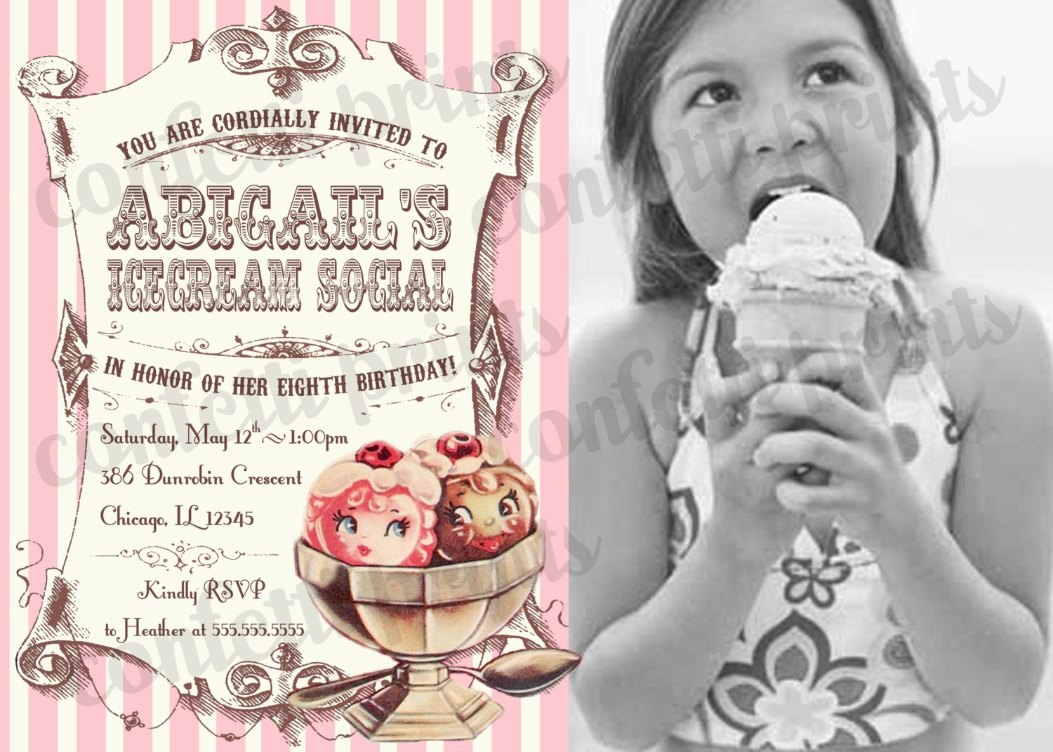 ICE CREAM SOCIAL Vintage Birthday Invitation / Photo Card Printable