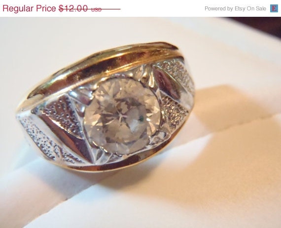 ALS Awareness Sale The Situation 14KT HGE Silver Gold Rhinstone Man's Ring-Size 13-Proceeds Benefit Als