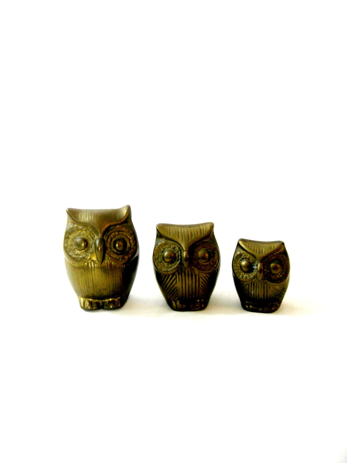 Vintage Brass Owls - Set of Three