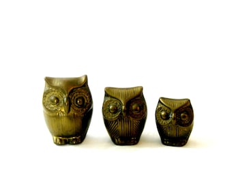 Vintage Brass Owls - Set of Three
