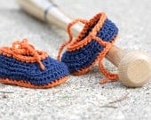 Detroit Tigers Crochet Booties // Navy Blue and Orange // 0 to 3 Months