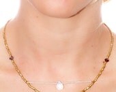 African Brass Necklace with Faceted Moonstone and Baby Pearls