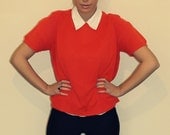 SALE Vintage Red Knit Top Size S/M Short Sleeve Slouch Sweater/Jumper CLEARANCE