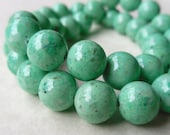 10mm Green Fossil Stone Riverstone Round Beads - 16 inch strand