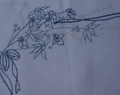 Hand embroidered cotton Pillowcase Hand Stitched Bedroom decor blue Needlework