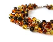 Organic Amber Necklace Multicolor Linen Necklace Modern Multistrand Necklace Spring Summer Fashion