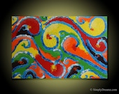 Original Abstract Acrylic painting representing splashes of water and color creating a spectacular display. Very colorful and happy.