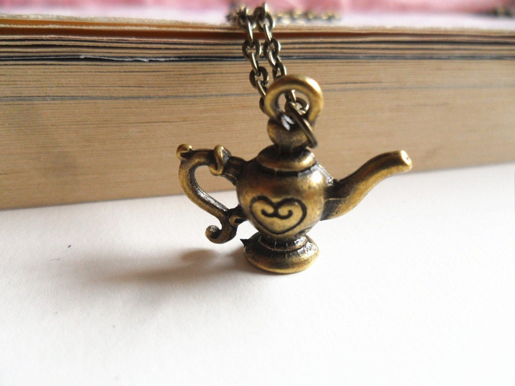 Teapot Necklace- Minimalist Miniature Small 3D Bronze Tea Pot, Coffee Kettle, Wine Pot Pendant, Tea Party - Alice in Wonderland