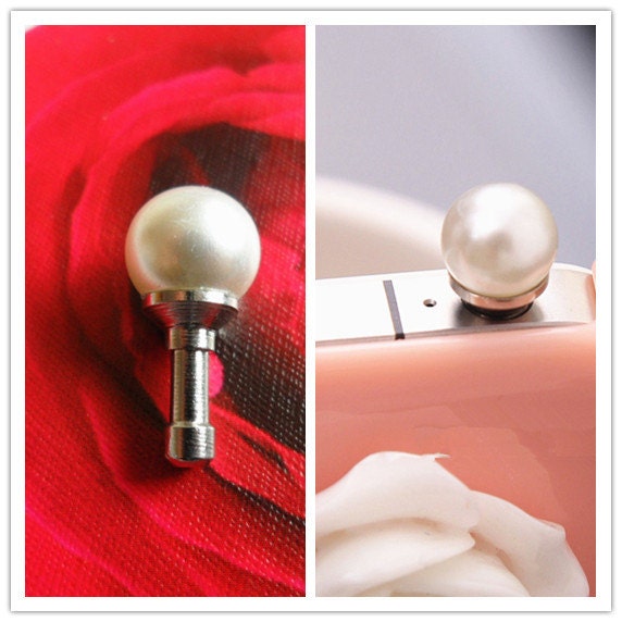1Pc Dainty White Faux Pearl Silvery Dust Plug - 3.5mm iphone 4 4S 5 ipad HTC Samsung Smartphone Headphone Jack Earphone Cap Dustproof Plug