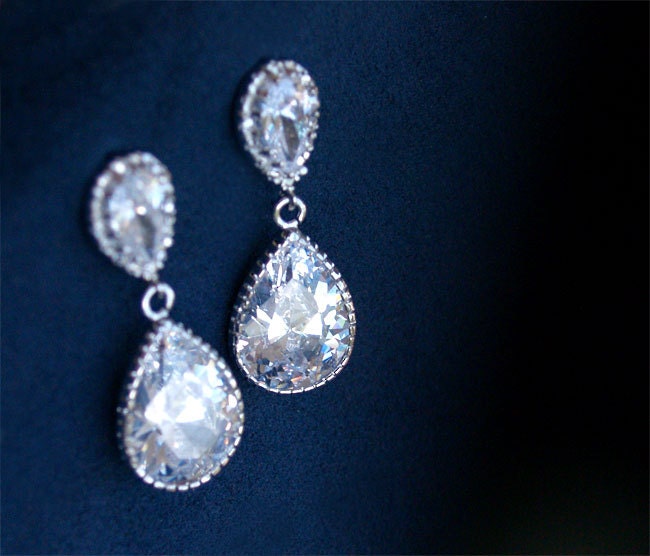 Bridal Earrings - Cubic Zirconia Earrings - Estate Style Wedding Earrings, Wedding Jewelry, Bridal Jewelry, Bride, Formal
